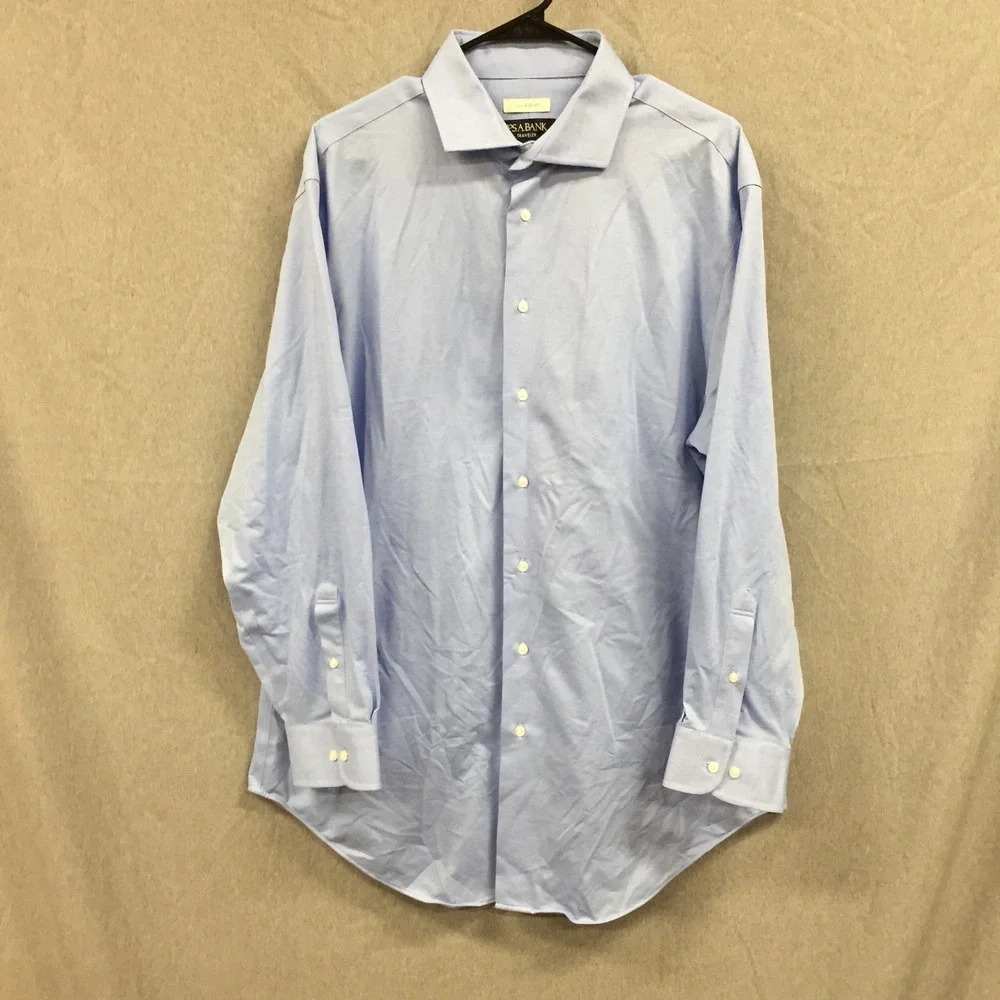 Jos. A. Bank Mens XL Traveler's Collection Tailored Fit Blue Cotton Shirt